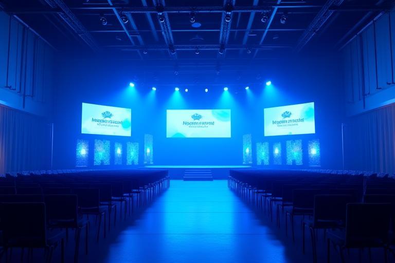 ステージと照明を備えた大規模な企業イベントホール
